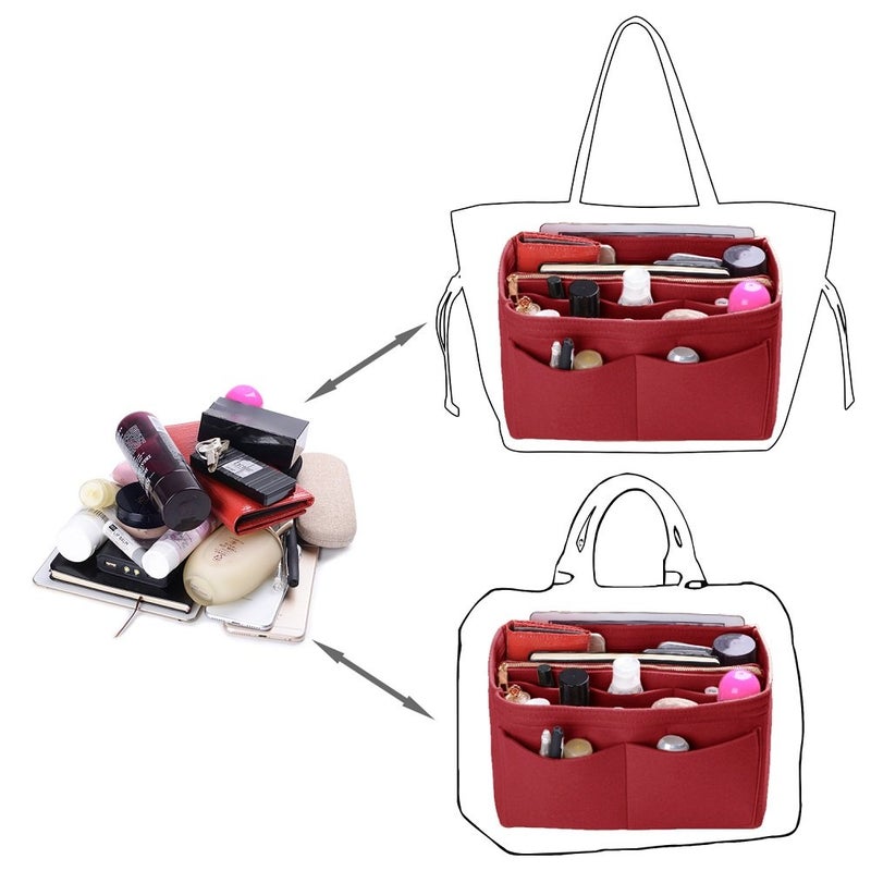 ZTUJO Purse Organizer Insert, Felt Bag Organizer with Metal Zipper, Handbag & Tote Shaper, For Speedy Neverfull Tote, 7 Sizes(X-large, Red) - Image 5